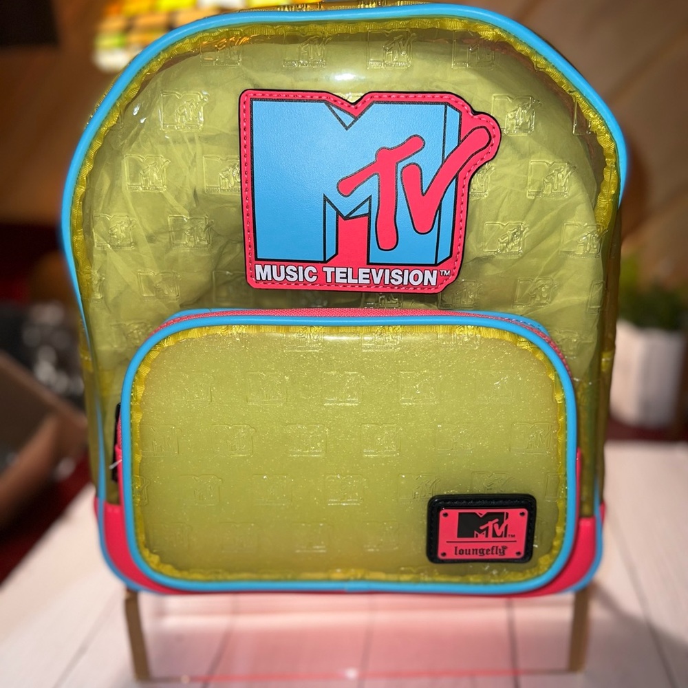 LOUNGEFLY RETRO MTV Clear Backpack NWT NEON PVC